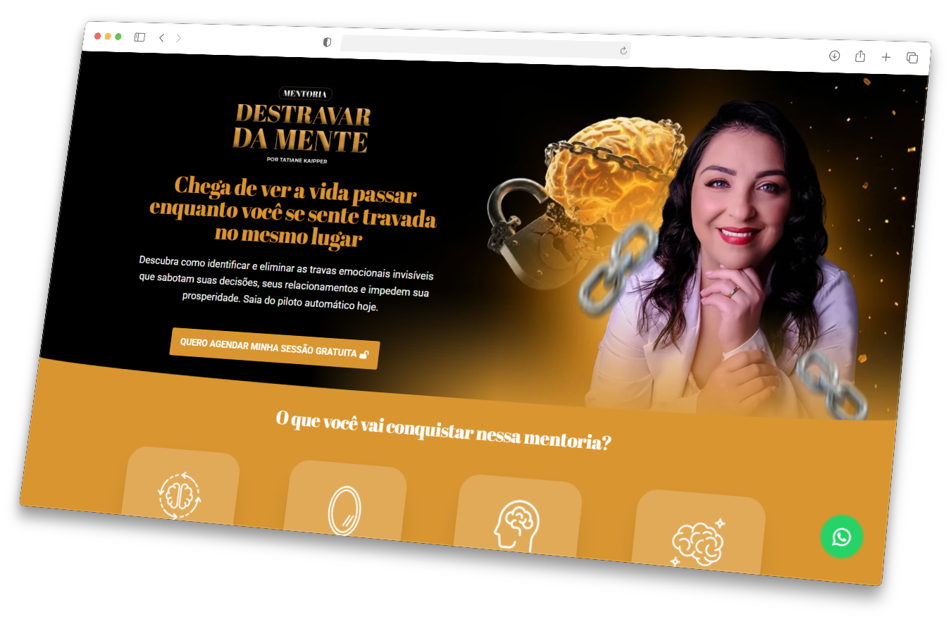 Landing Page de Alta Conversão para Psicanalistas - Projeto Mentoria Destravar da Mente. Design premium focado em autoridade e vendas, desenvolvido pela Kalu Mídia.