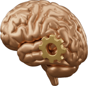 Ícone de cérebro dourado representando a reestruturação cognitiva.